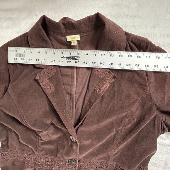J. Jill Womens Brown Corduroy Lace Trim Blazer Jacket XL Three-Button Casual - Picture 6 of 9
